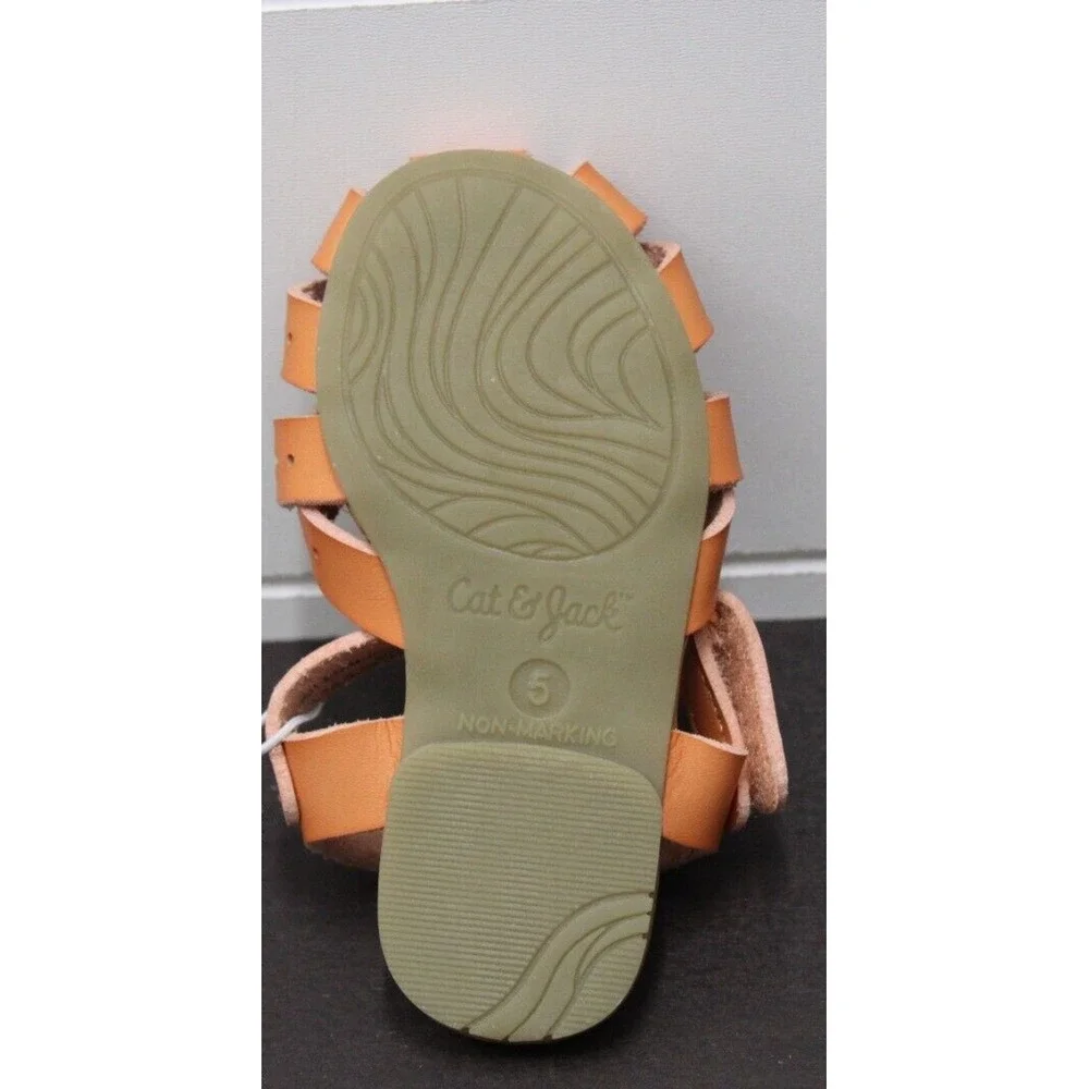Cat Jack Orange Gladiator Sandals Toddler‎ Girls Size 5 Hook Loop Closure